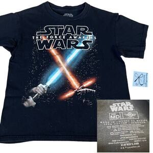 Star Wars The Force Awakens Glow-in-the-dark Lightsaber T-Shirt Kids Sz M